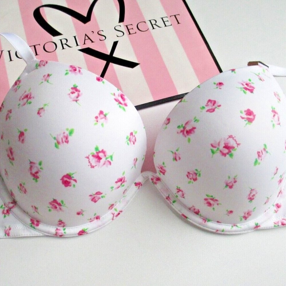 VICTORIA'S SECRET PINK Super Push-Up Bra White Floral VS NWT